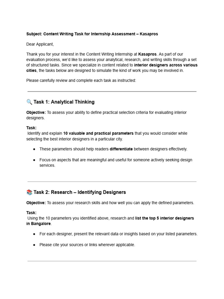 Content Writing Task For Internship Assessment - Kasapros | PDF
