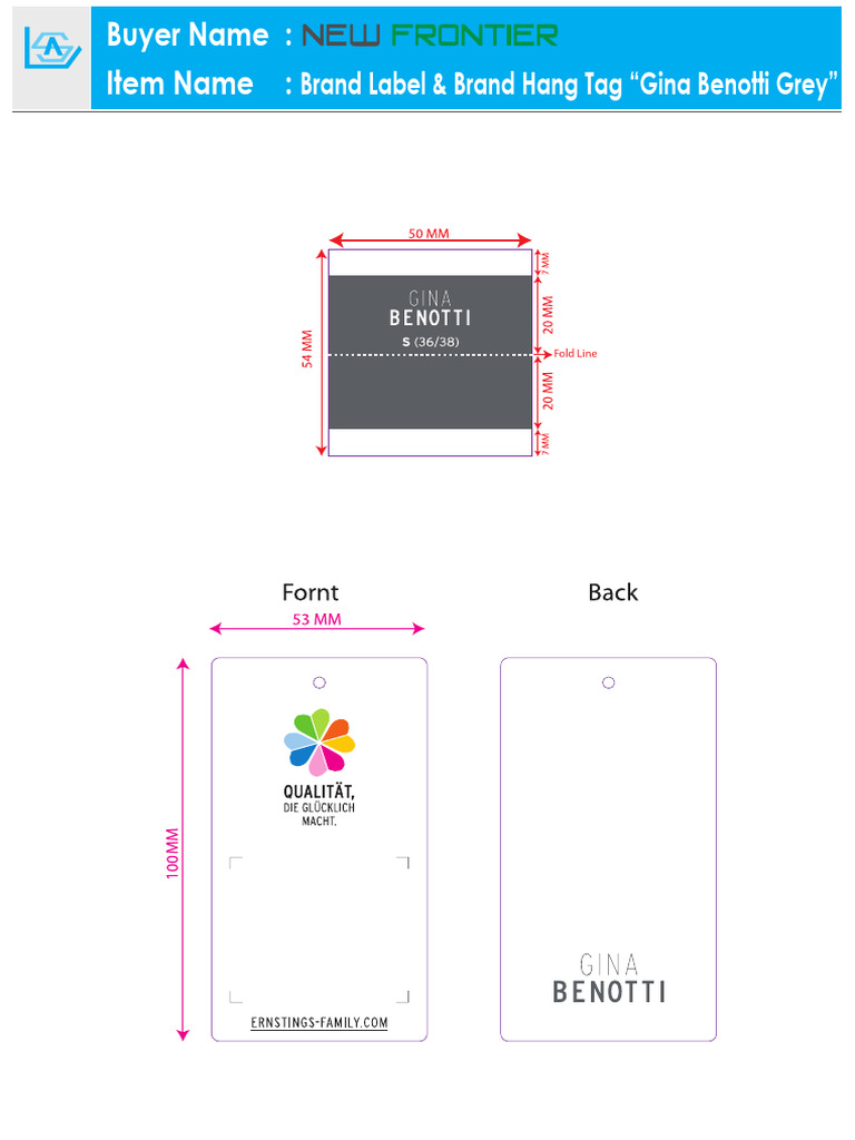 Brand Label & Brand Hang Tag Layout - Gina Benotti Grey | PDF