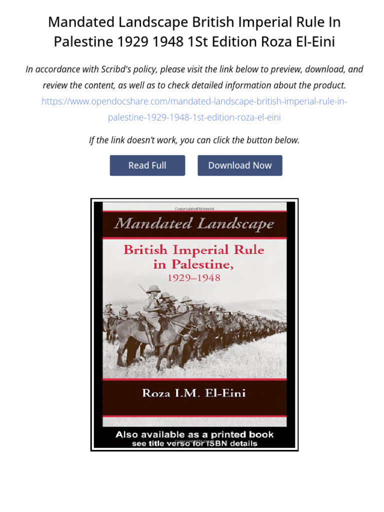 Mandated Landscape British Imperial Rule in Palestine 1929 1948 1st ...