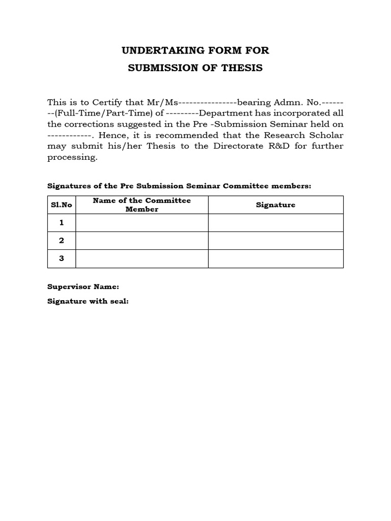 Undertaking Form For Submission of Thesis Eae615fd64 | PDF