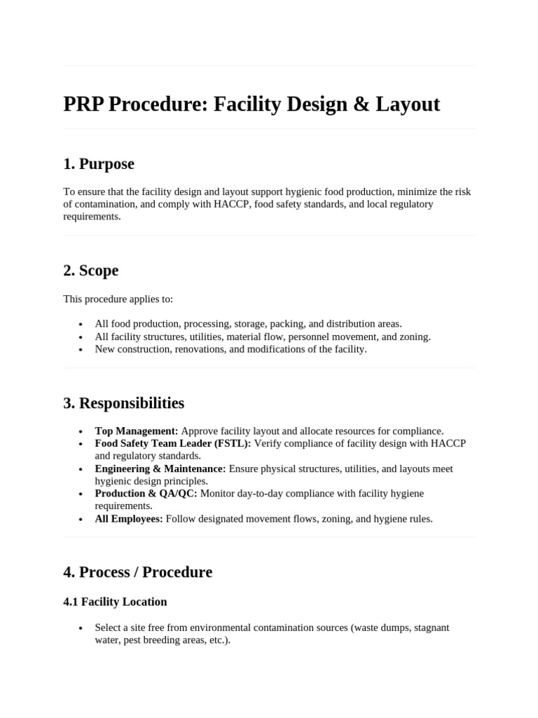PRP Facility Design for Food Safety | PDF | Food Safety | Regulatory ...