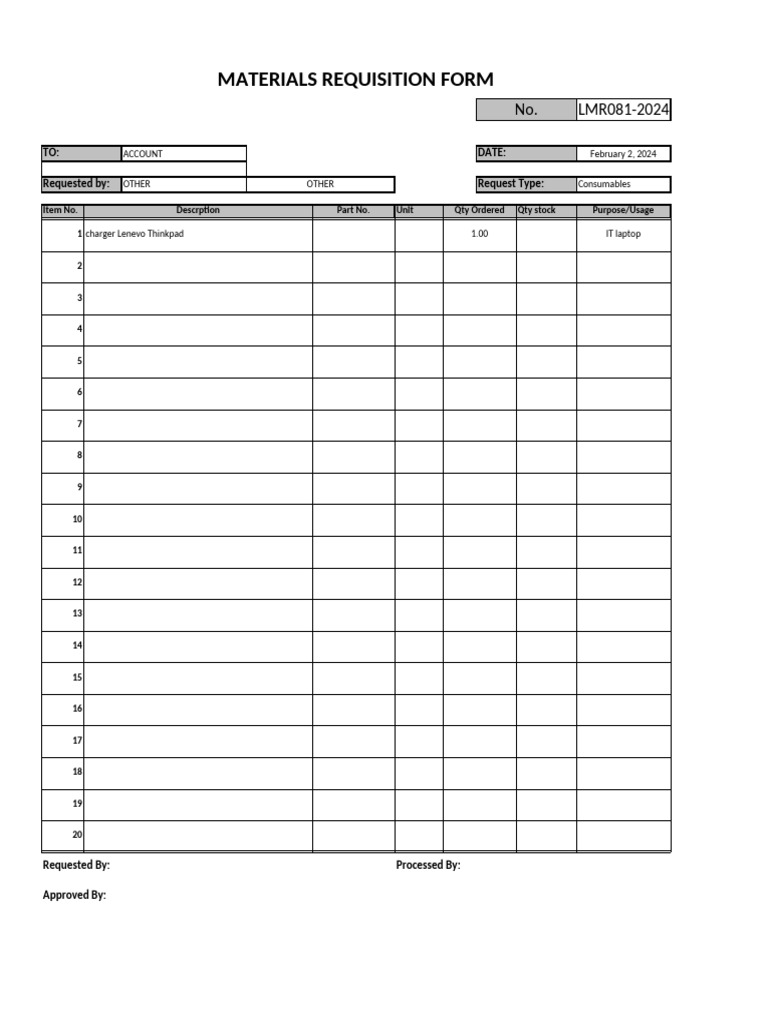Materials Requisition Form Template | PDF