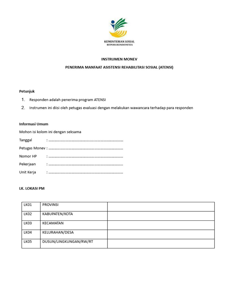Instrumen Monev Program ATENSI | PDF