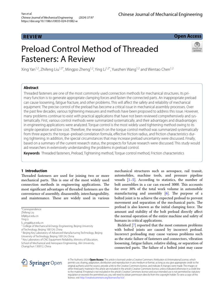Preload Control Methods for Fasteners | PDF | Screw | Applied And ...