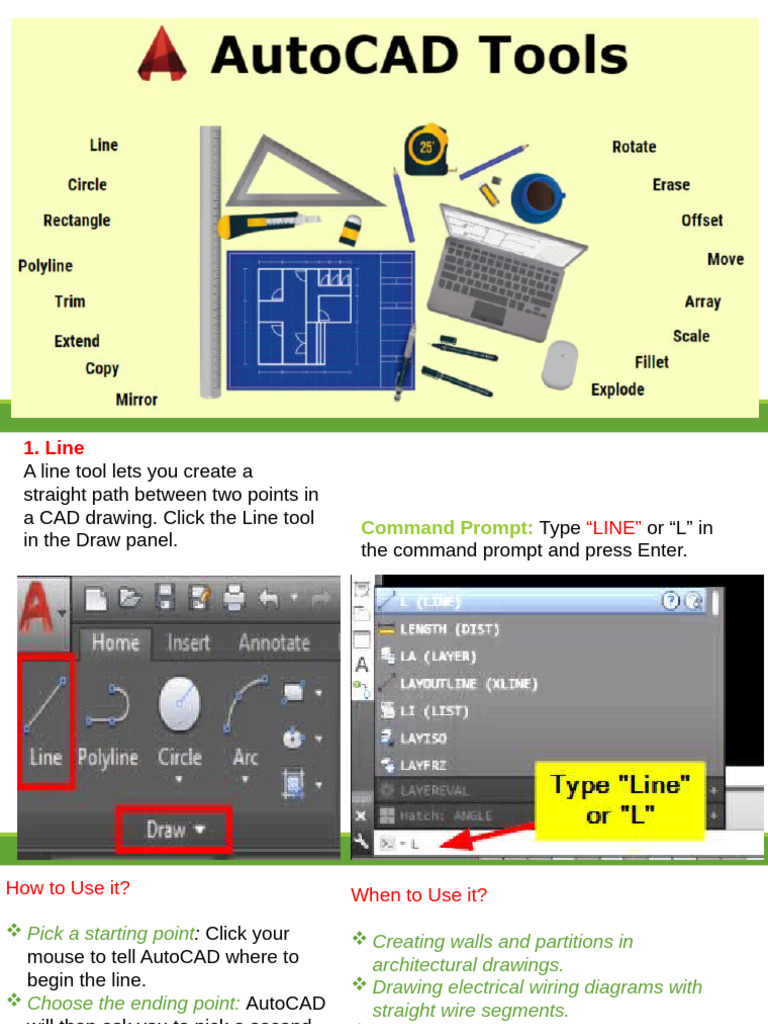 Essential AutoCAD Drawing Tools Guide | PDF | Circle | Mirror