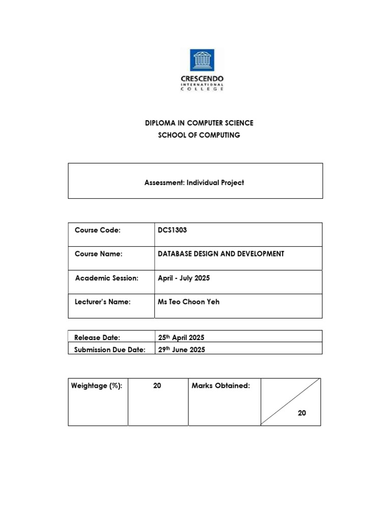 Database Design Project Guidelines | PDF | Databases | Computing