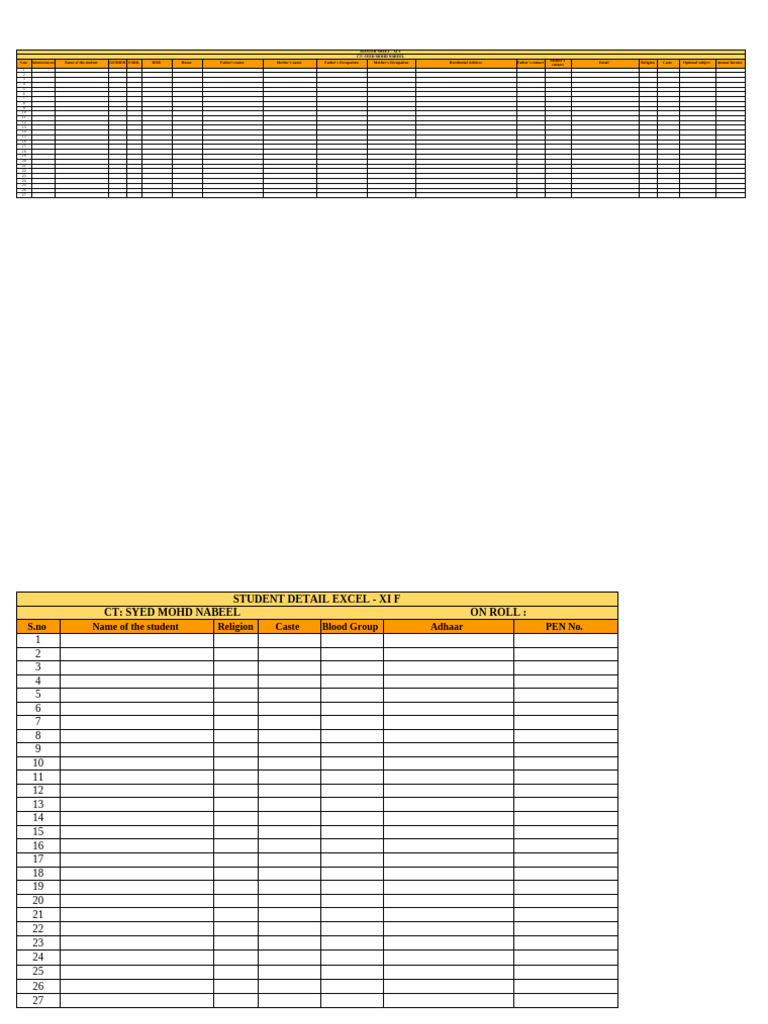XI F Student Master Sheet Overview | PDF