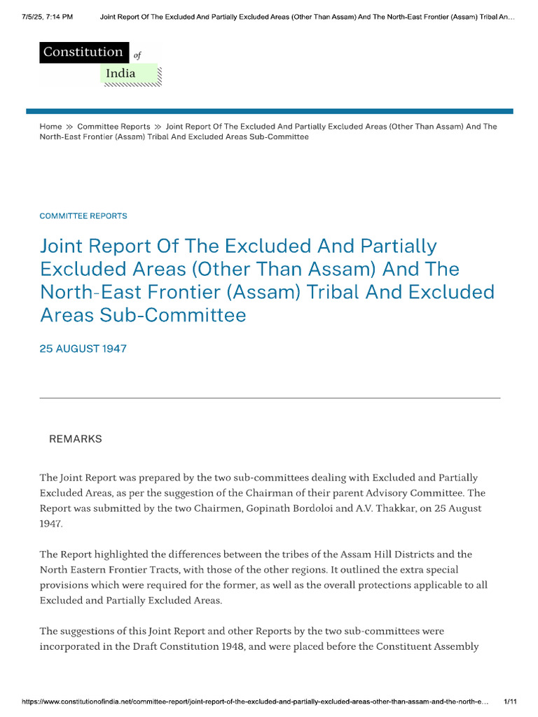 Joint Report of The Excluded and Partially Excluded Areas | PDF