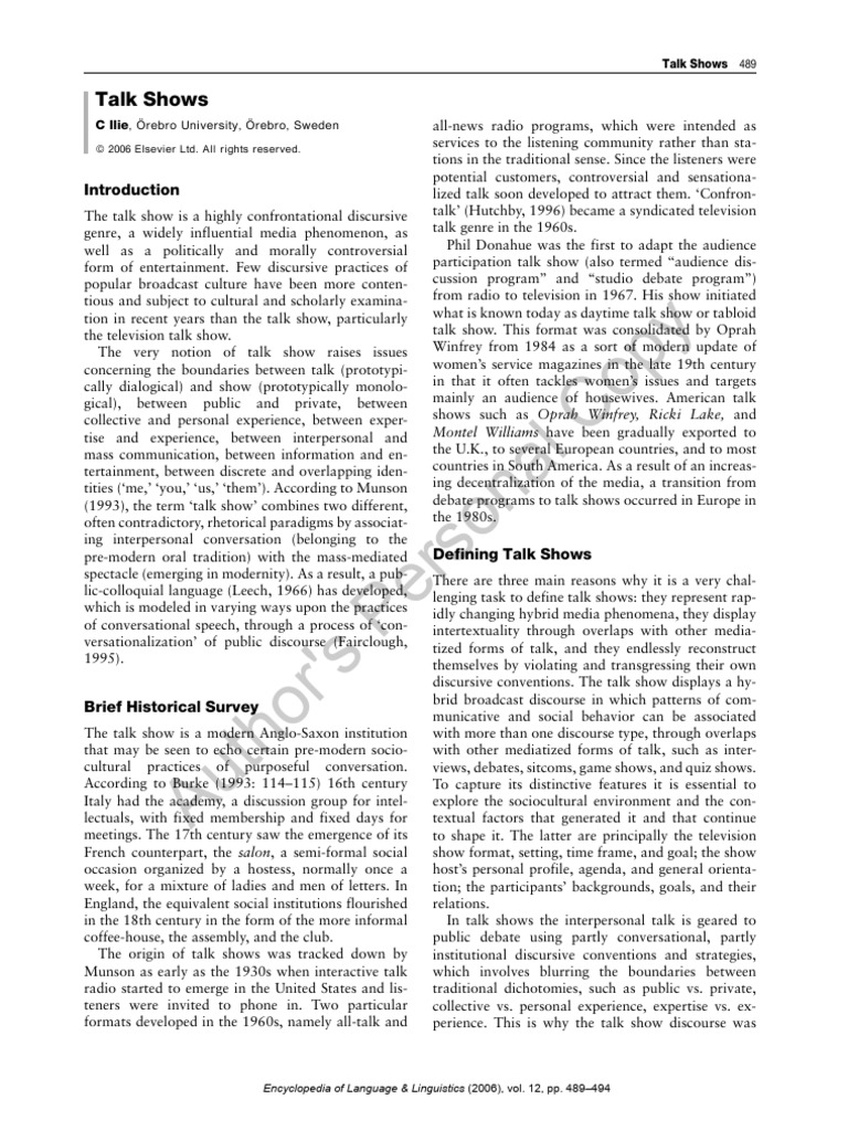 Understanding Talk Shows: A Discourse Analysis | PDF | Clause | Linguistics