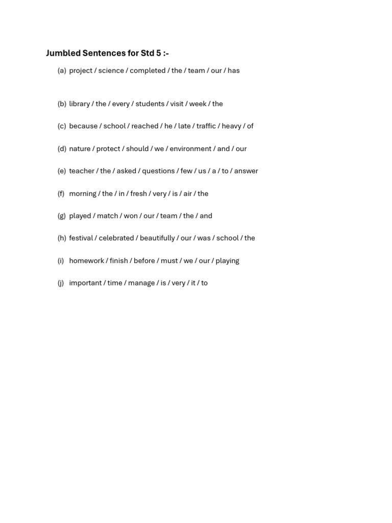 Jumbled Sentence Std 5 | PDF