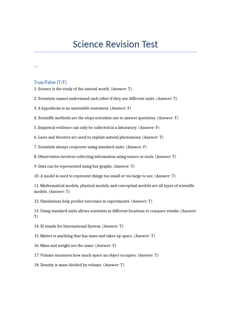 Science_Revision_Test_Full_Answered_Redo | PDF | Conceptual Model | Density