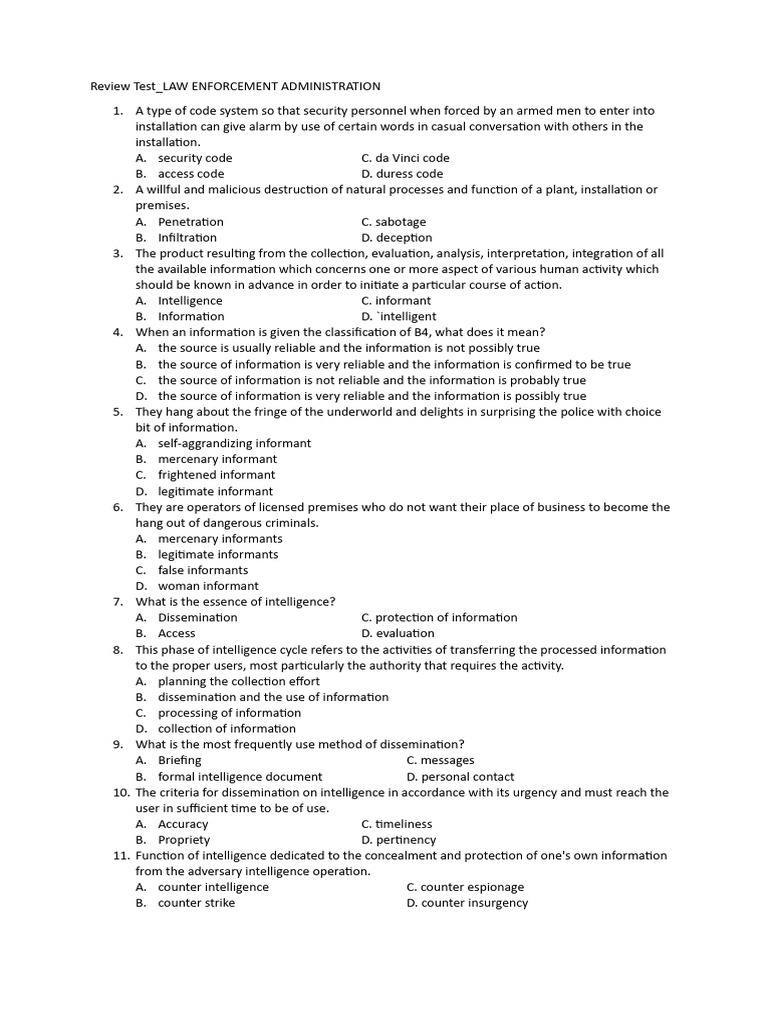 Law Enforcement Administration Review Test | PDF | Police | Cryptography