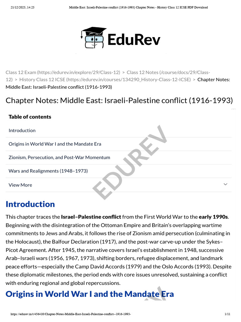Israeli-Palestine Conflict Notes (1916-1993) | PDF | Israel | World ...