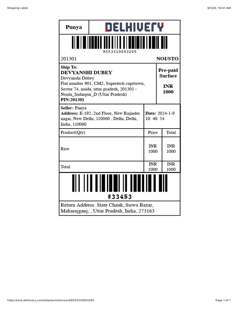 Shipping Label Devyanshi | PDF