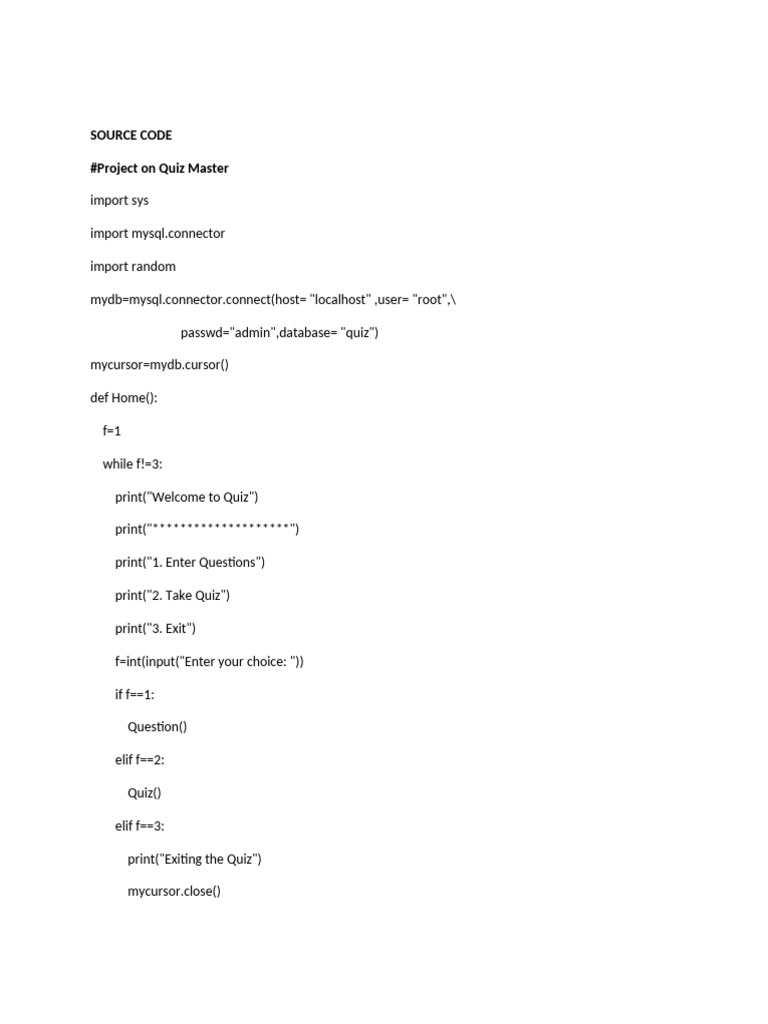 Python Quiz Master Source Code | PDF | Computer Programming | Computing