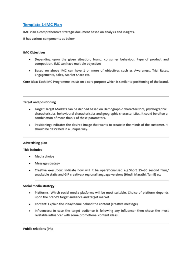 Comprehensive IMC and Media Plan Template | PDF | Brand | Target Audience