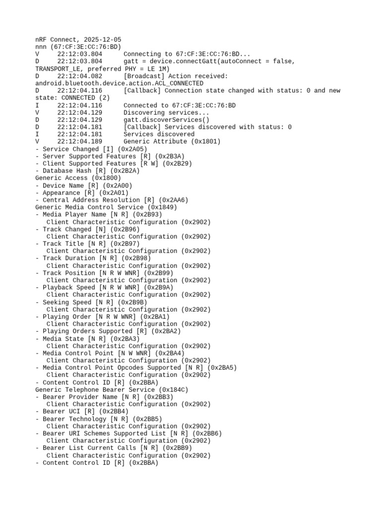 nRF Connect Device Connection Log | PDF | Computer Networking ...