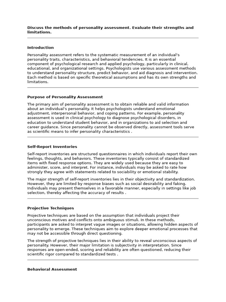 Methods of Personality Assessment Explained | PDF | Self Report Study ...