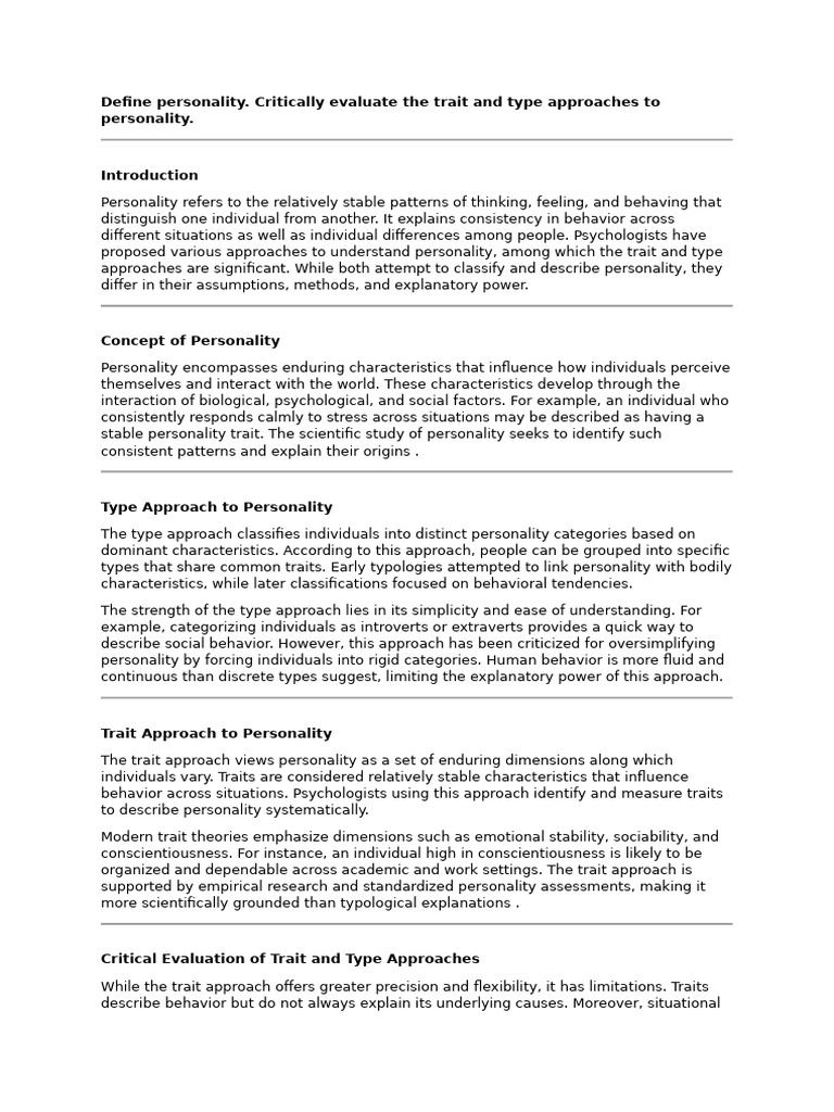 Evaluating Trait vs Type Approaches to Personality | PDF | Extraversion ...