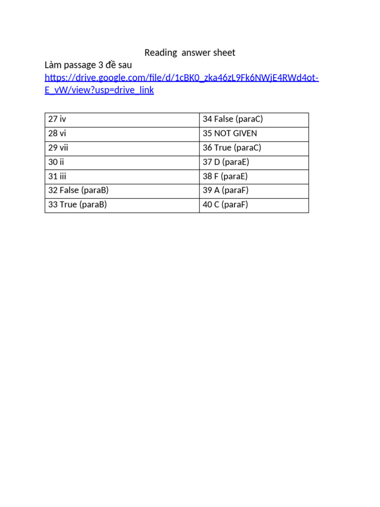 Reading Answer Sheet for Passage 3 | PDF