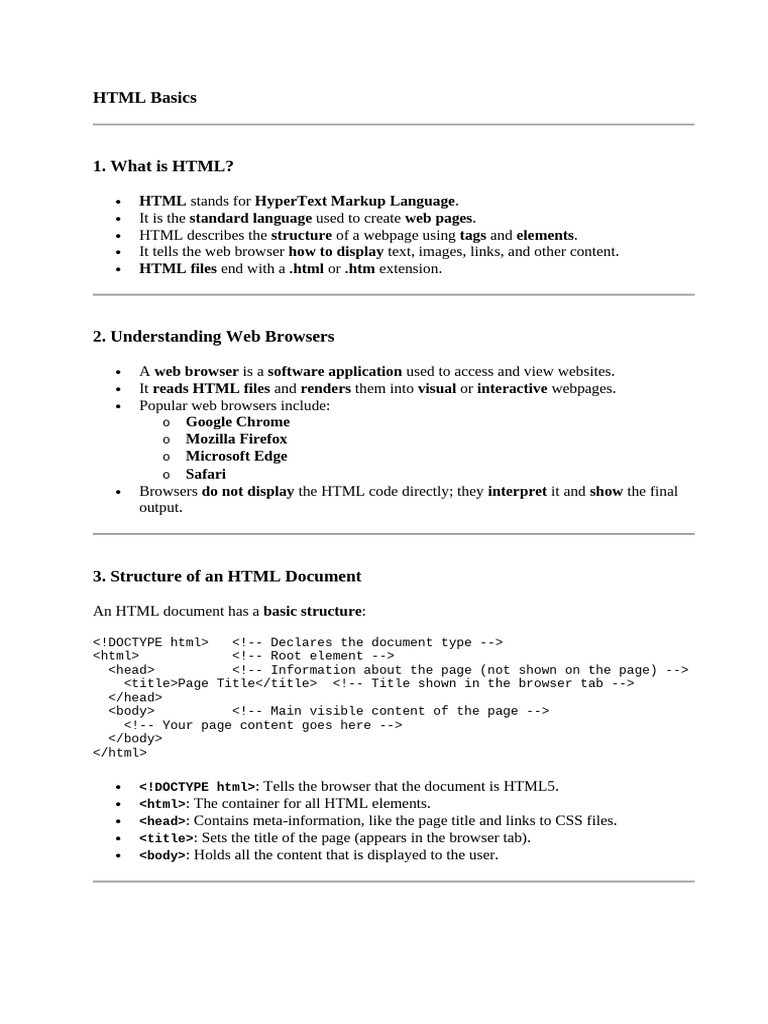 HTML Basics: Structure and Tags Guide | PDF