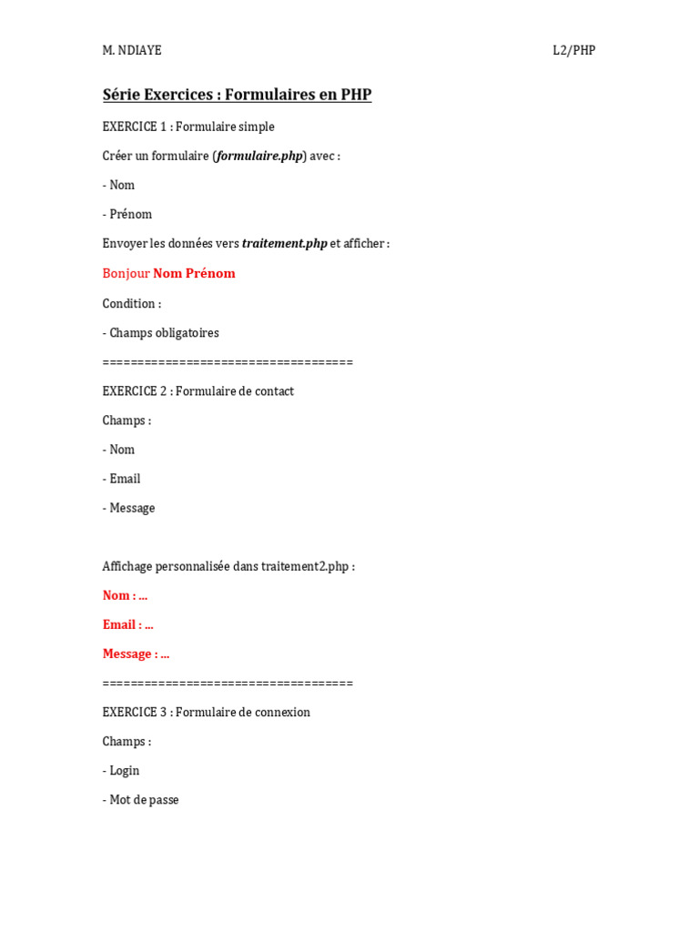 Exercices de formulaires en PHP | PDF