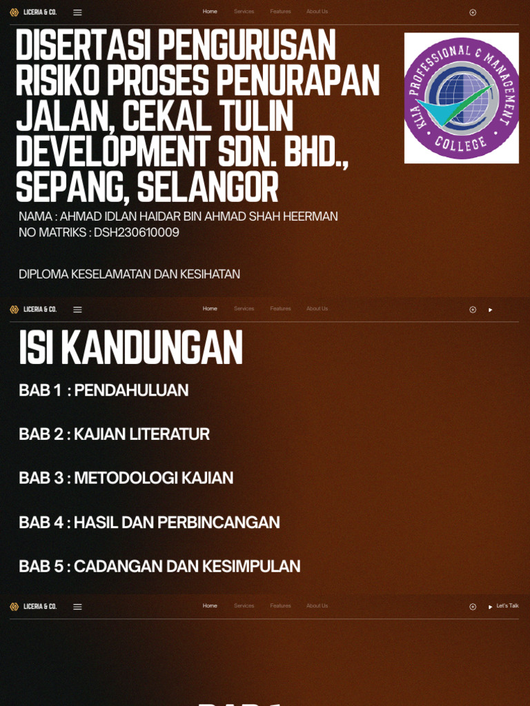 Disertasi Pengurusan Risiko Kerja Penurapan Jalan Slaid Idlan | PDF