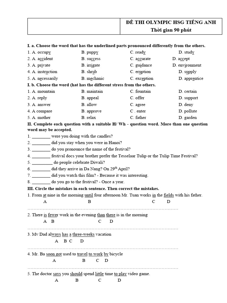 Olympic English Exam Questions | PDF