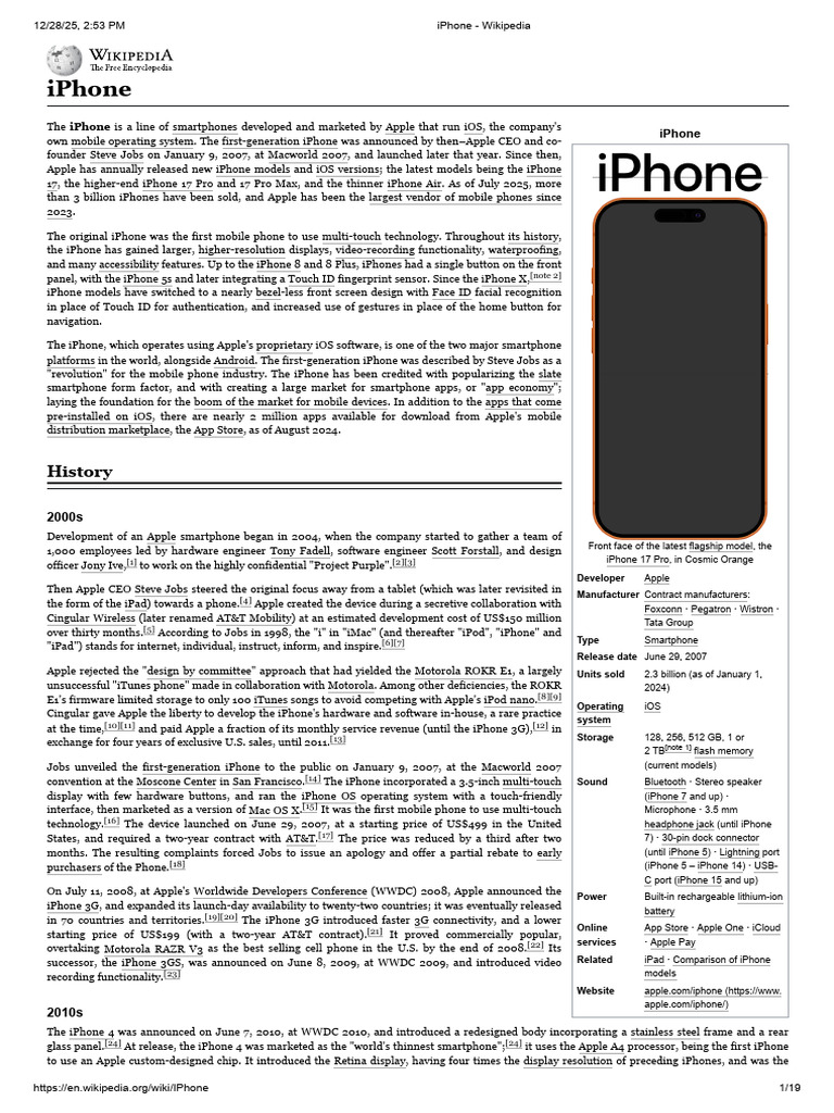 iPhone: History and Evolution of Apple's Smartphone | PDF | I Phone ...