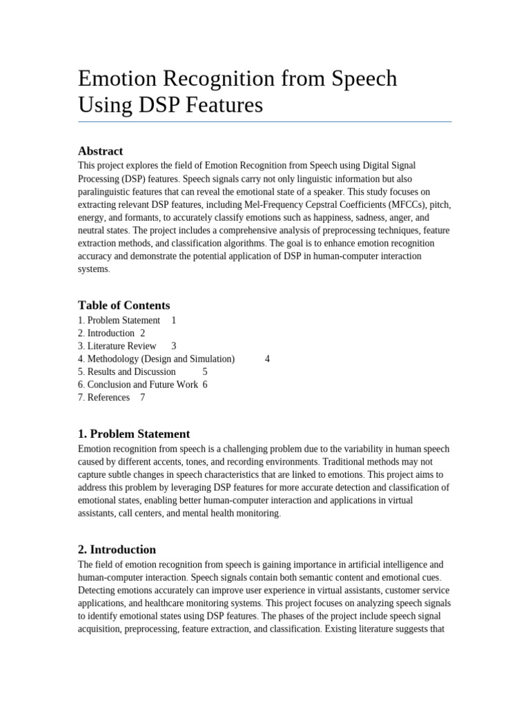 Emotion Recognition via DSP Techniques | PDF | Digital Signal ...