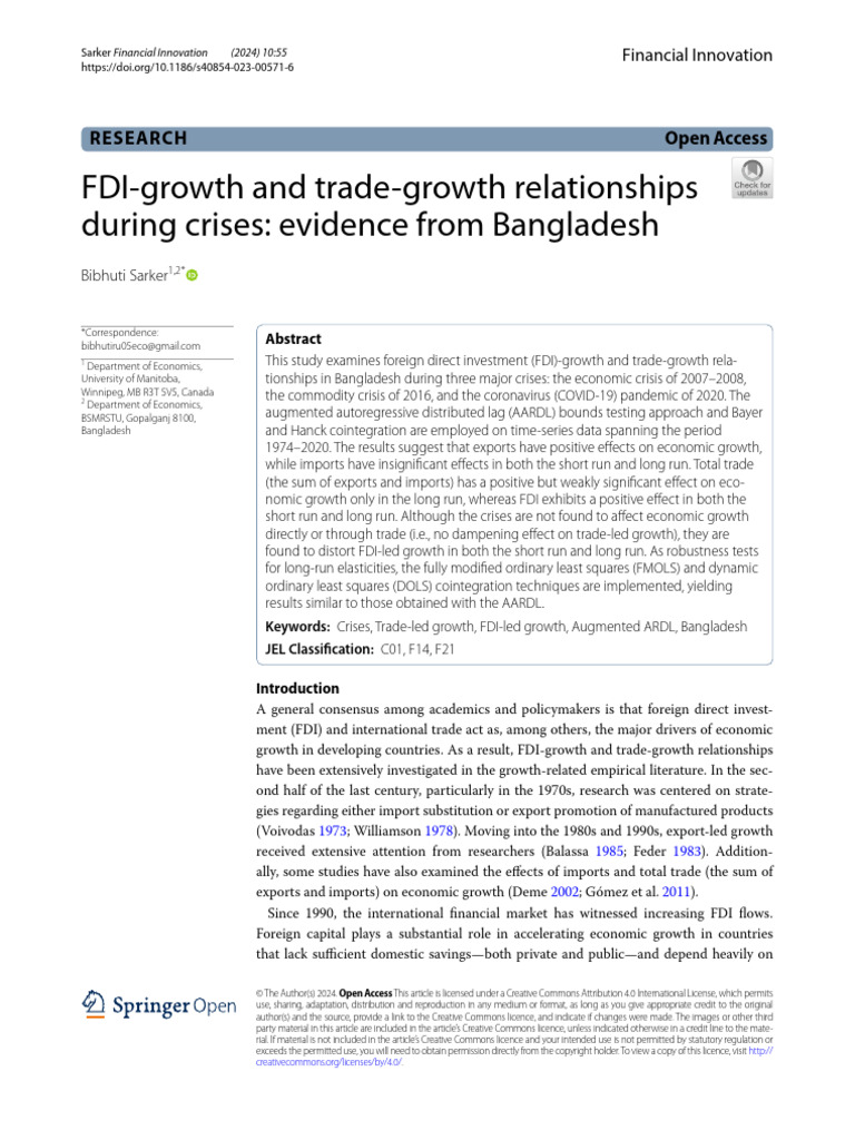 FDI and Trade Growth in Bangladesh Crises | PDF | Economic Growth ...