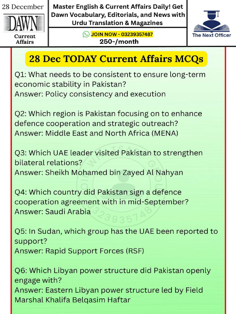 28 Dec Today Current Affairs MCQs | PDF