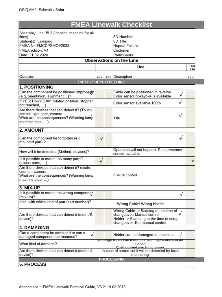FMEA-Linewalk Checklist MFG CGP-00305-005 BBL N de Crimping | PDF