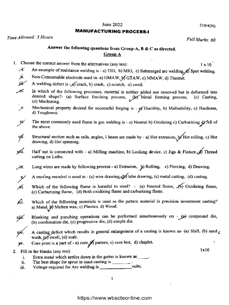 Me 3 Sem Manufacturing Process 1 318 4 N Jun 2022 | PDF