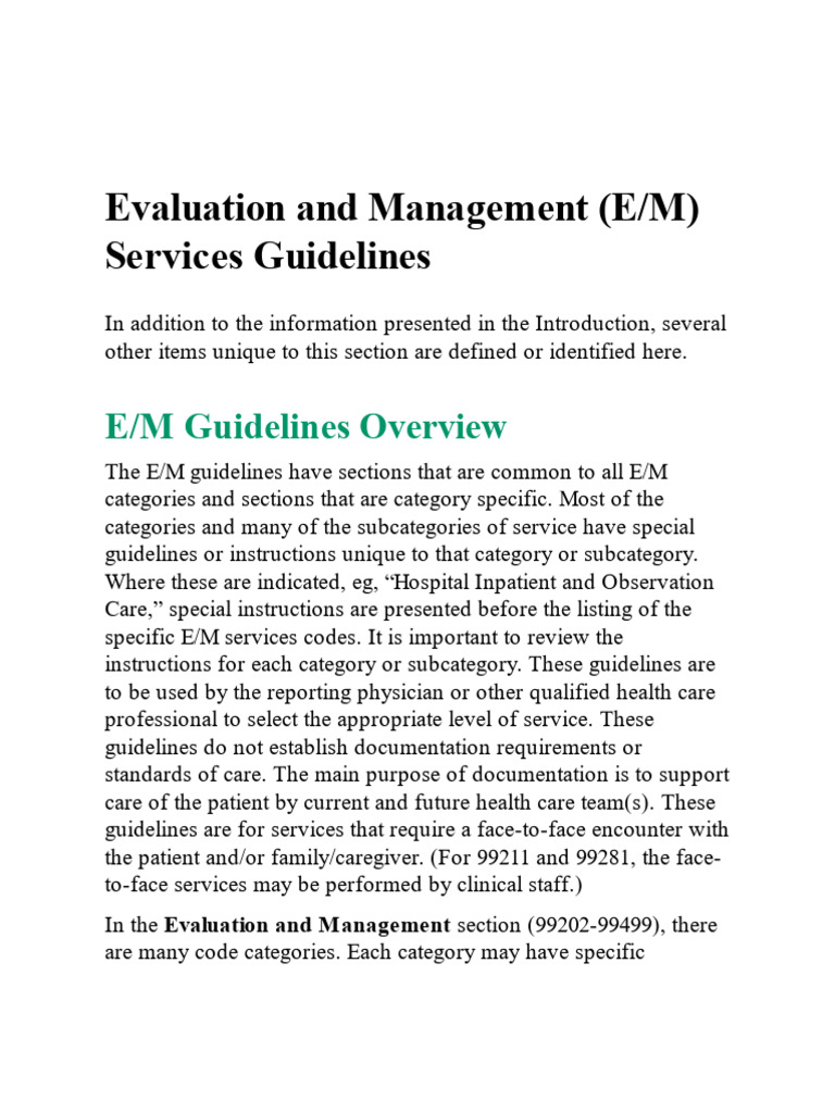 E/M Services Guidelines Overview | PDF | Medical Diagnosis | Patient