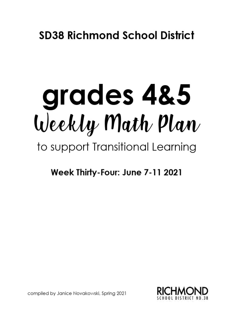 Weekly Math Plan for Grades 4-5 | PDF | Poetry | Haiku