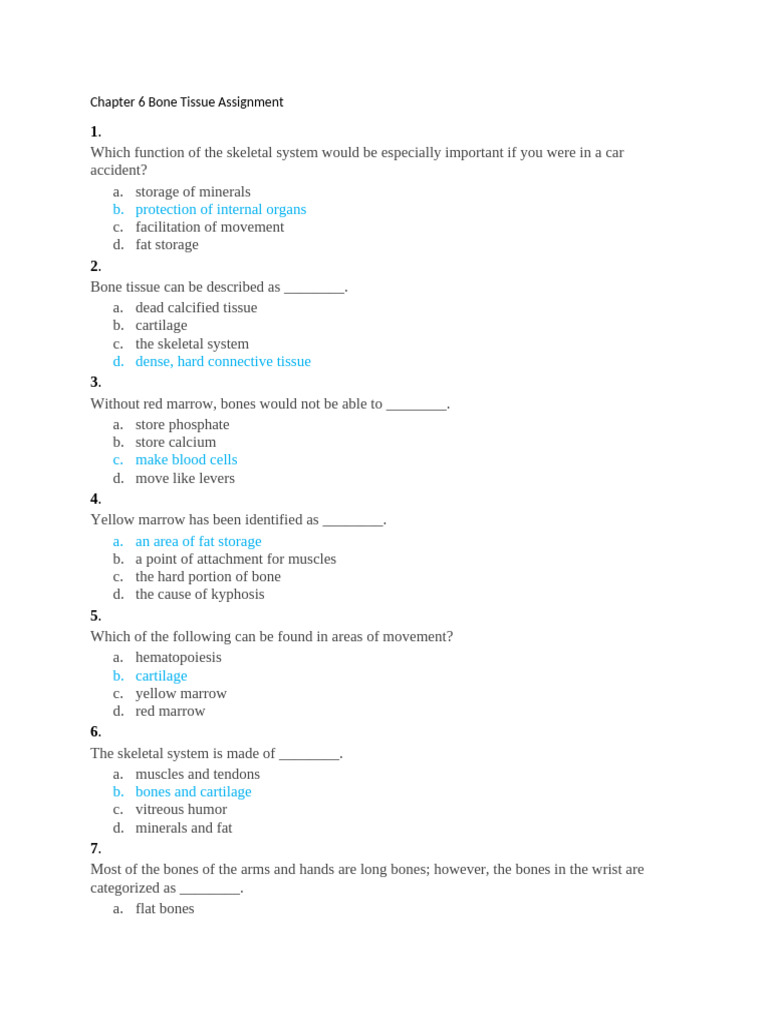 210 Chapter 6 Assignment | PDF | Bone | Skeletal System