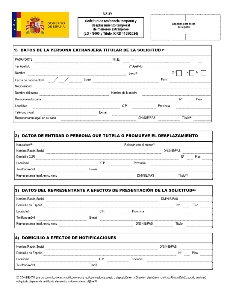 Solicitud de Residencia Temporal Menores | PDF