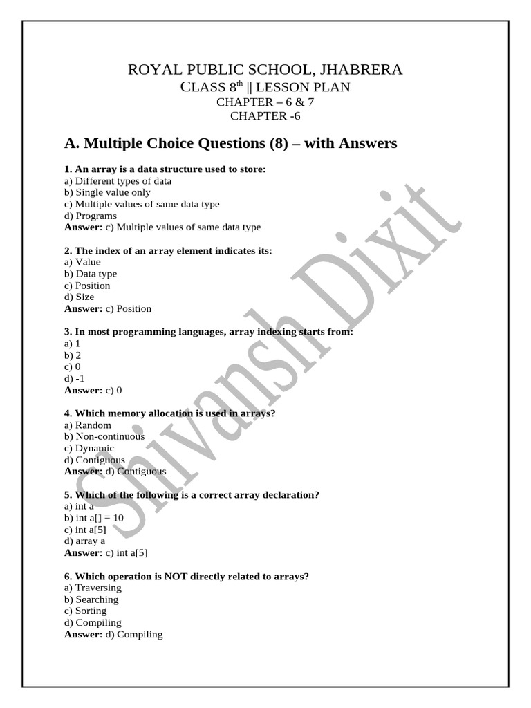 Class 8 Array and Sequencing Lesson Plan | PDF | Algorithms | Computer ...