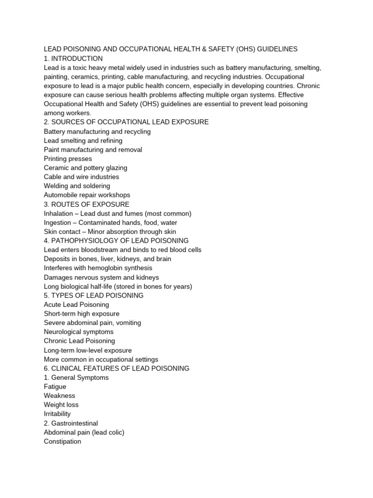 Lead Poisoning OHS Guidelines for Workers | PDF | Lead | Medical ...