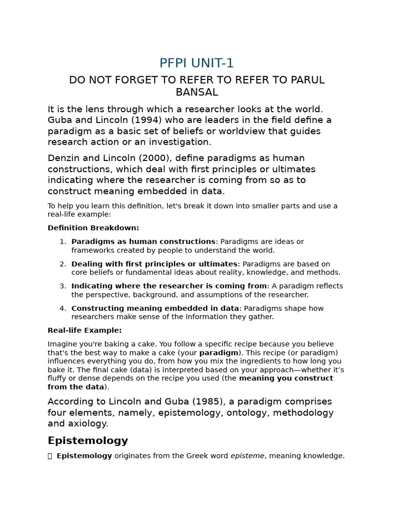 PFPI UNIT 1 NOTES | PDF | Positivism | Methodology