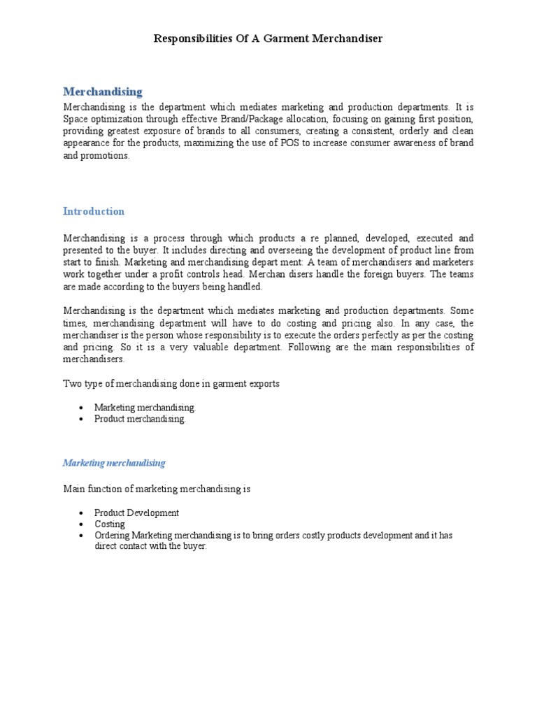 Garment Merchandiser Responsibilities | PDF | Merchandising | Negotiation