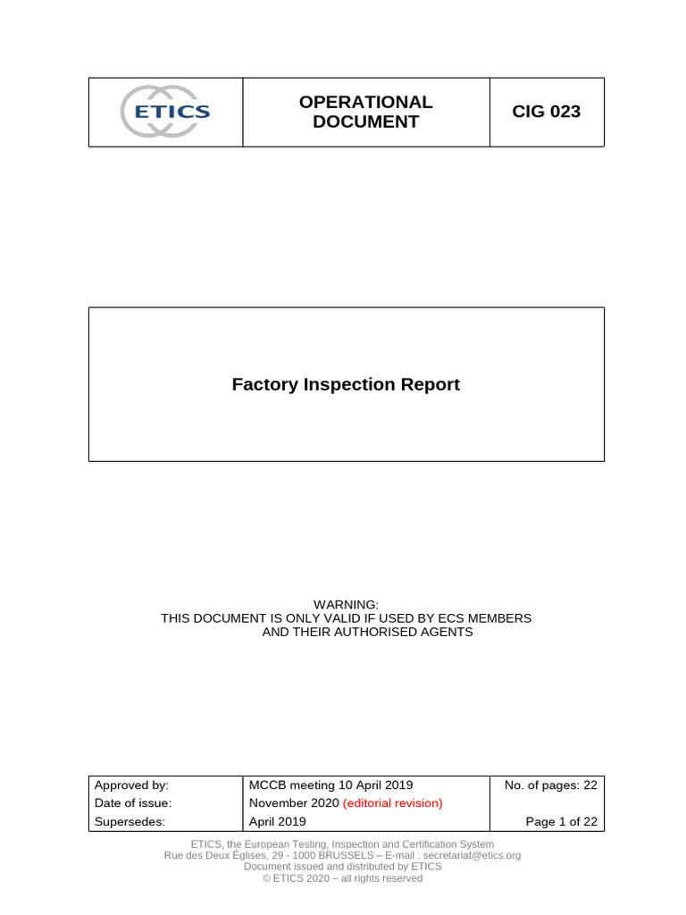 Factory Inspection Report CIG 023 | PDF | Calibration | Verification ...
