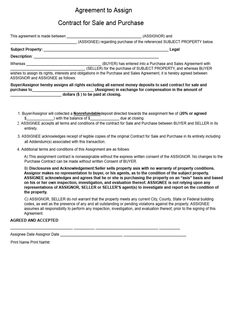 Property Assignment Agreement Template | PDF | Assignment (Law) | Law ...