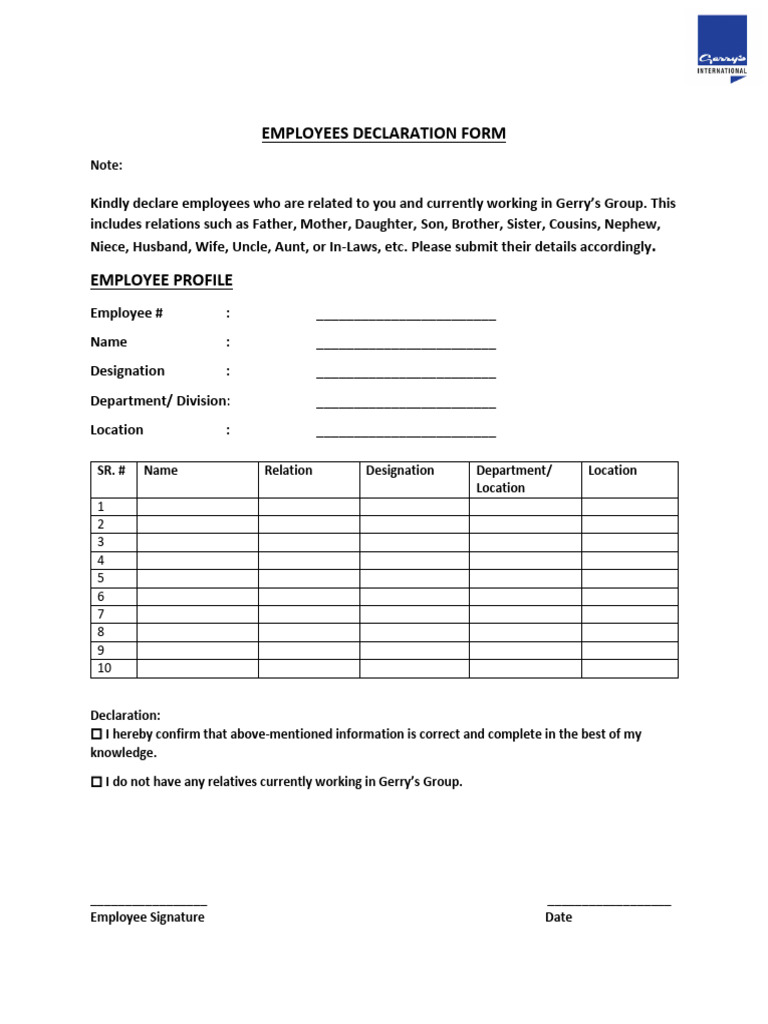 Employee Declaration Form | PDF