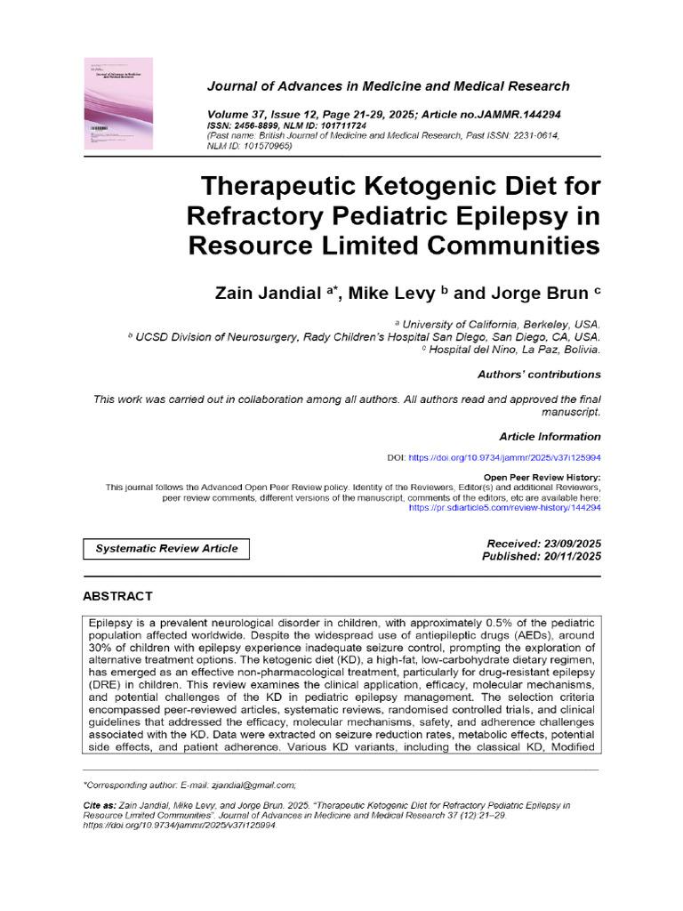 Ketogenic Diet For Refractory Pediatric Epilepsy in Resource Limited ...