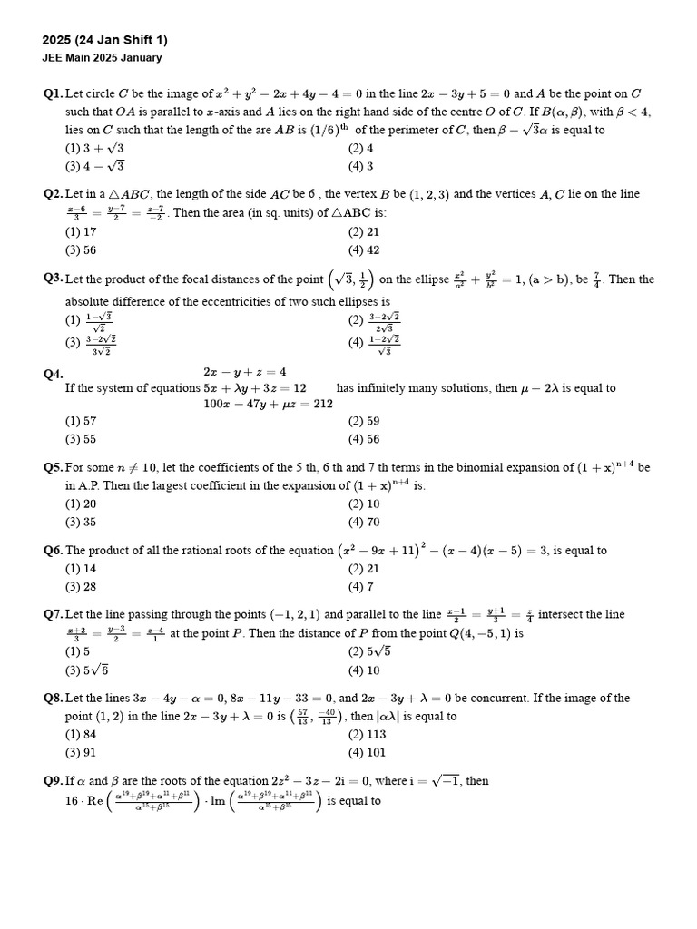JEE Main 2025 January Shift 1 Questions | PDF | Quantity | Physical ...