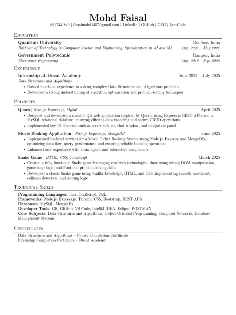 Mohd Faisal Resume | PDF | Databases | Java Script