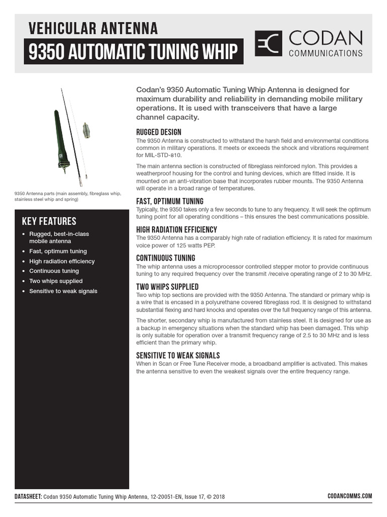 Codan 12 20051 en 17 9350 Automatic Tuning Whip Antenna | PDF