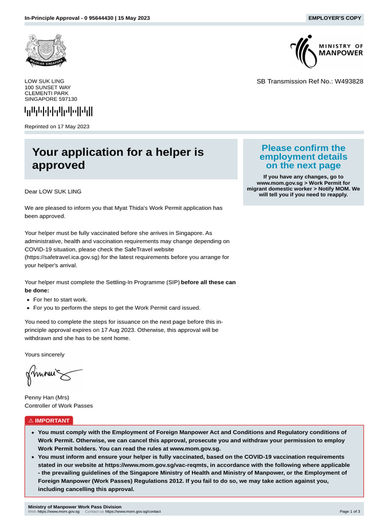 Work Permit Approval for Domestic Helper | PDF